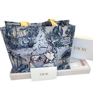 Christian Dior Complete Gift Set Toile de Jouy World Map Tote Lip Balm & Lotion